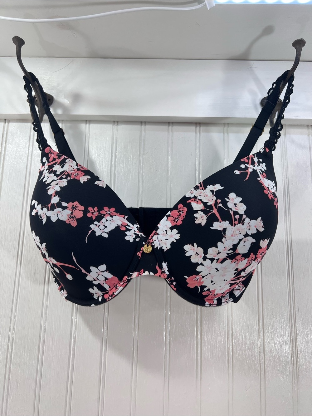 Natori Cherry Blossom Flora Contour Underwire Bra Black Pink Floral 32DDD / 32F
